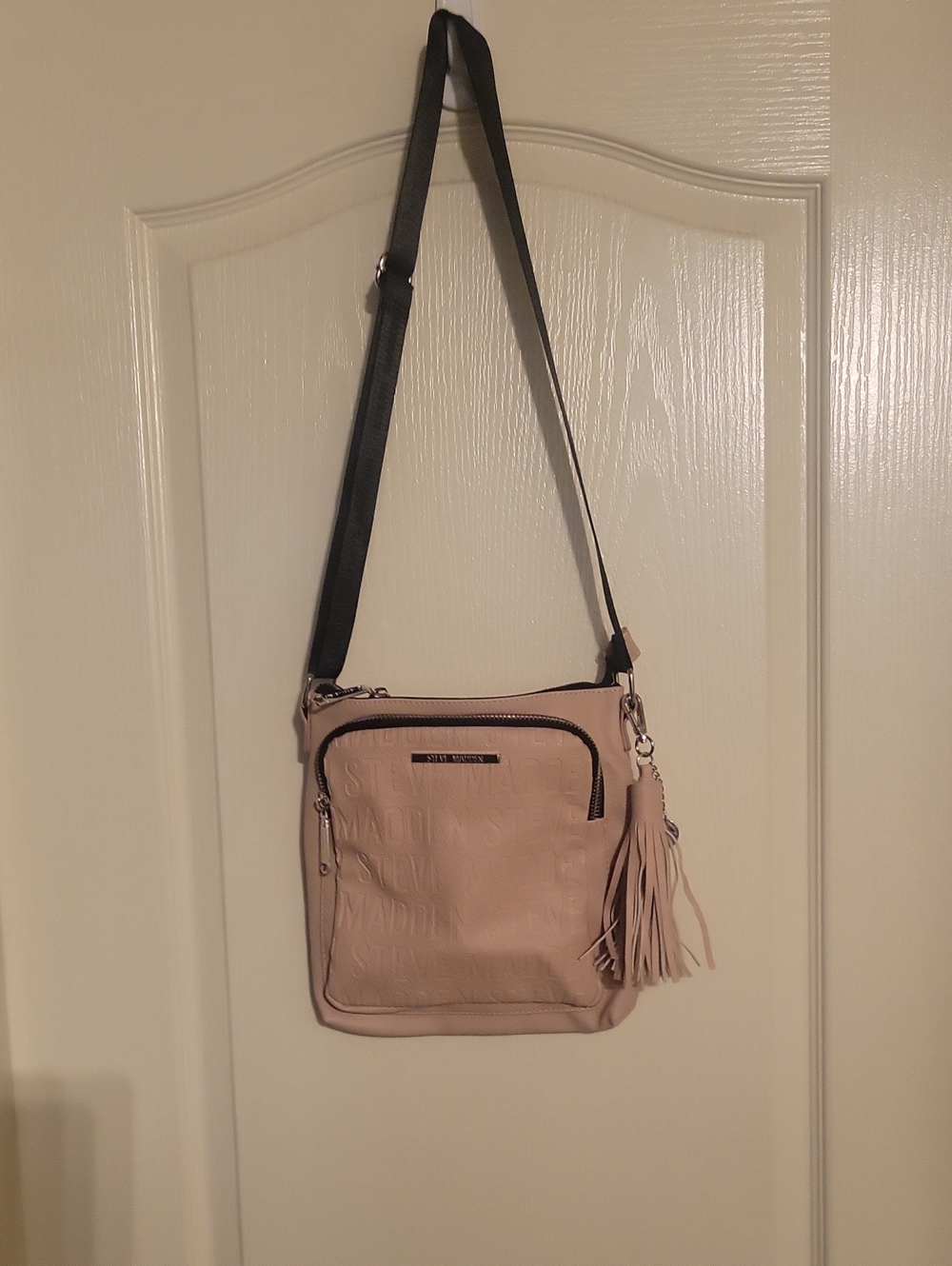 Steve Madden Blush Pink Crossbody Bag with Black Strap and Tassel